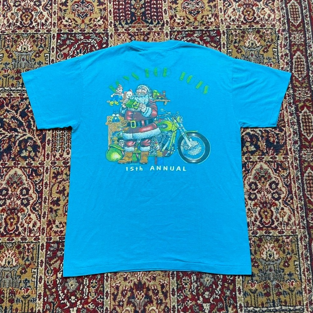 VTG Toys for tots the emerald coast biker motorcycle event tee shirt L USA‎ aqua